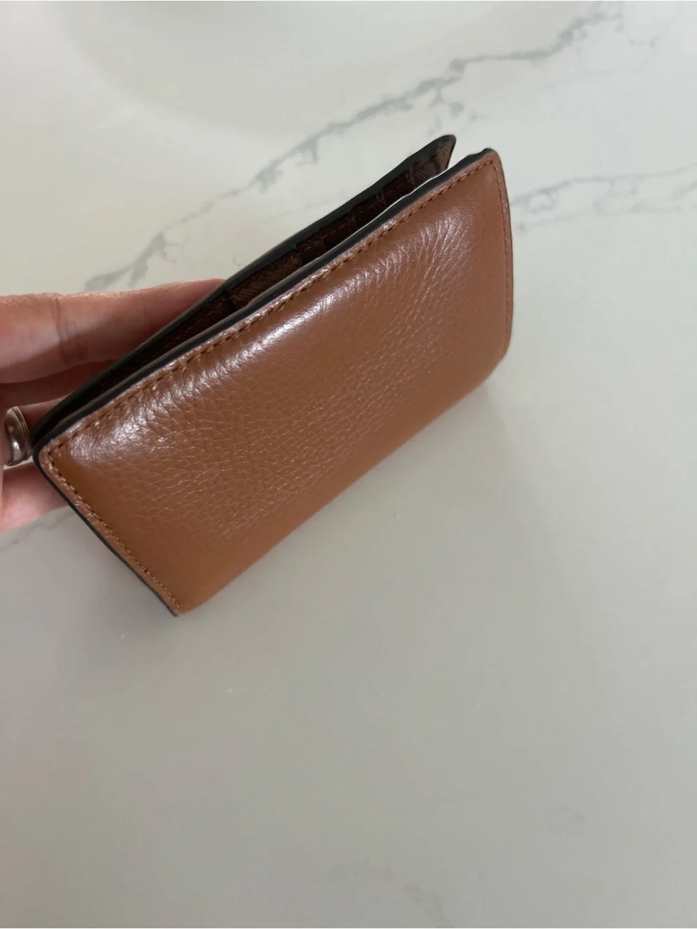 Michael Kors Cognac Leather Compact Wallet with Gold Plaque